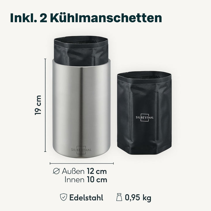 SILBERTHAL Weinkühler Edelstahl & Eiswürfelbehälter 3l mit Deckel und Zange - Flaschenkühler Set - m