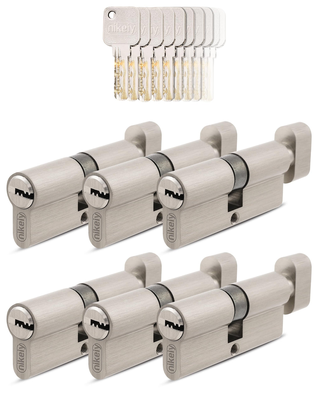GERCAR Pro 6x Knaufzylinder 30/30 gleichschliessend Set 6 Schliesszylinder mit Knauf inkl. 30 Schlüs