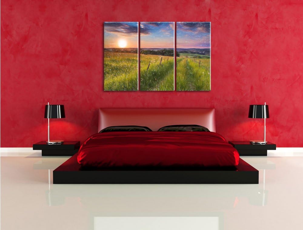 Pixxprint Bergwiese im Sonnenaufgang als Leinwandbild/Grösse: 3 Teilig (120x80) cm/Wandbild/Kunstdru