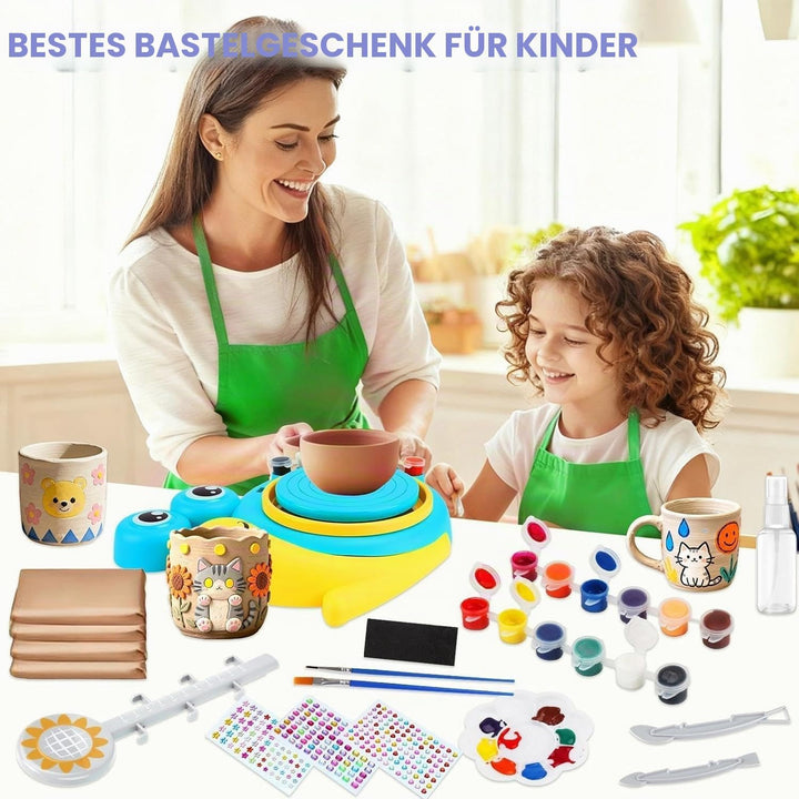 Töpferset für Kinder,Töpferscheibe Elektrisch für Kinder,Pottery Set DIY Töpfern Bastelset,Mini Töpf