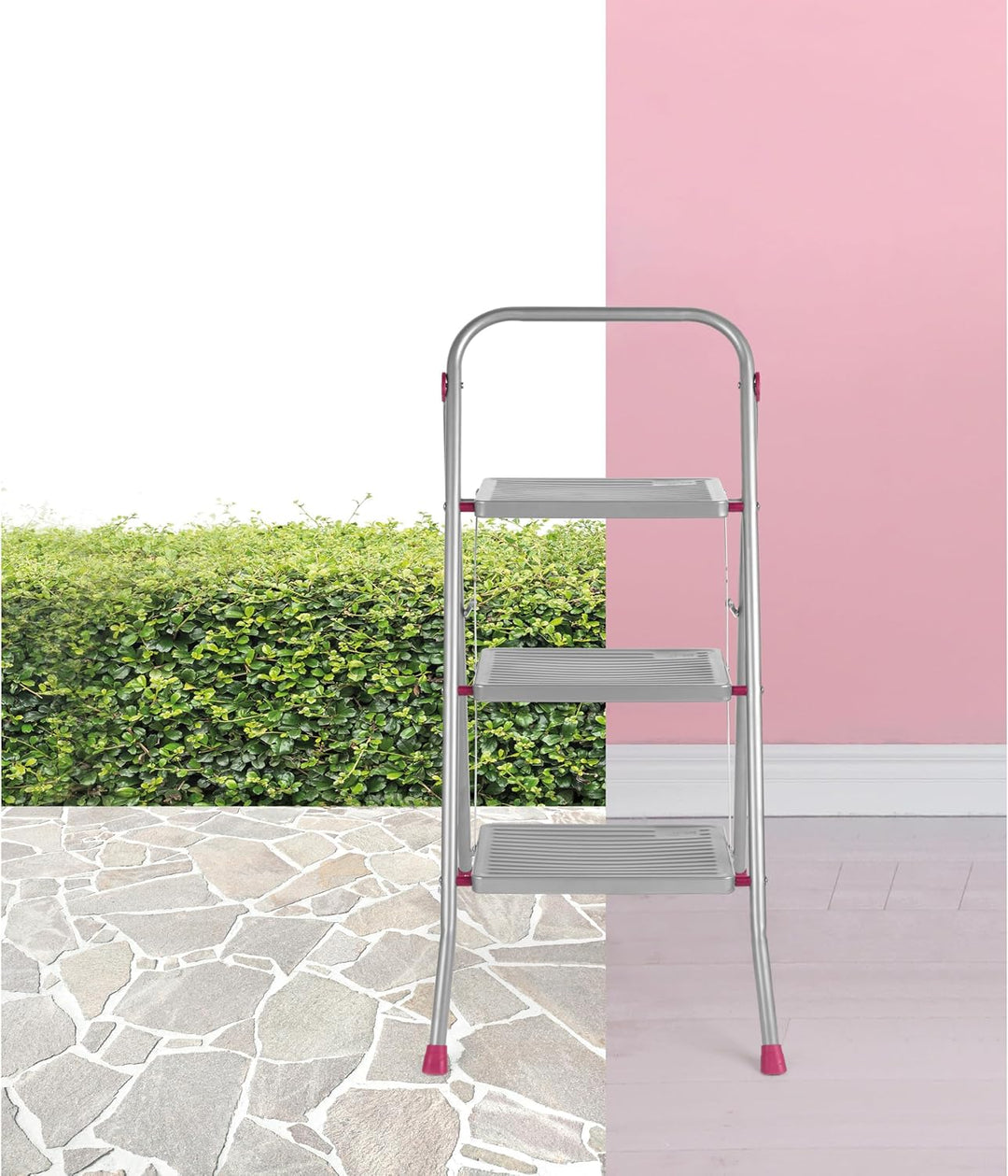 Kleeneze® KL068514EU zusammenklappbare 3-stufige Trittleiter für Heimwerker, 105 cm, rosa/grau, Trag
