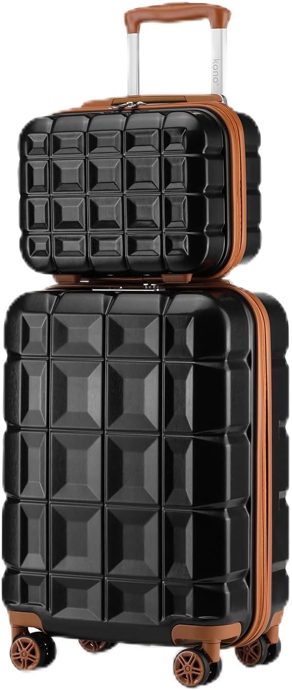 KONO Gepäck-Sets Kofferset 2 Teilig Handgepäck Koffer mit Beautycase (54cm+Kosmetikkoffer, Schwarz/B