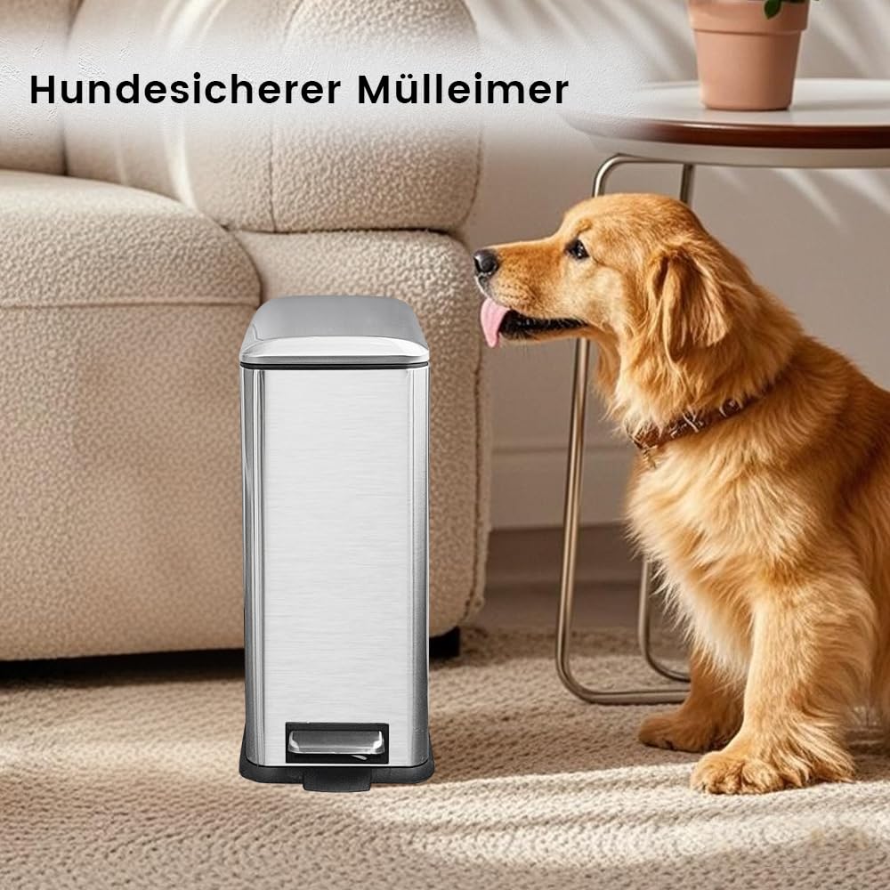 Mülleimer,45L Treteimer mit Inneneimer,45 Liter Schmaler Abfalleimer mit Pedal,Edelstahl Tretmülleim
