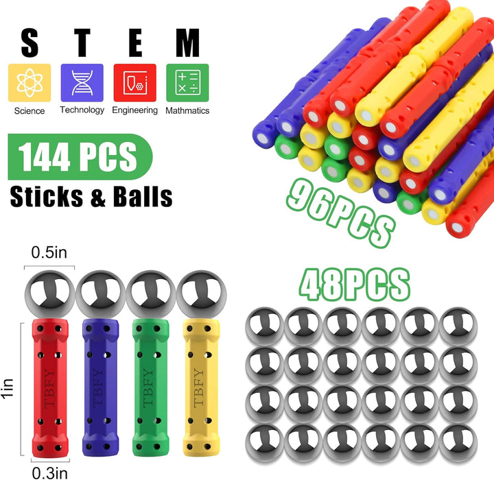 Jvchengxi 144 Stücke Magnetische Bausteine, Magnetische Stöcke Spielzeug, Magnet Lernspielzeug, 3D P