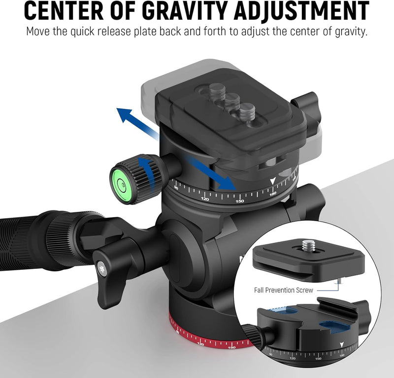 NEEWER Fluidkopf für Videostativ, Fluid Stativkopf mit 360° Panoramakopf (⌀43mm), Teleskopgriff, Arc