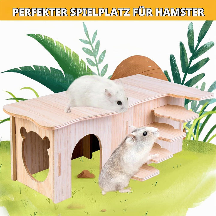 Vegena 2 Stück Hamster Haus, Hamster Haus aus Holz, Hamster Mehrkammernhaus, Hamster Eckhaus Holz Ha