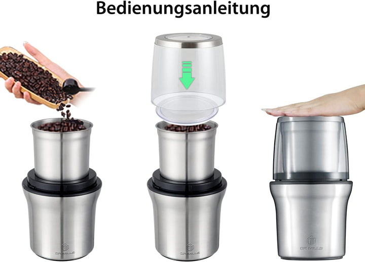 DR MILLS DM-7412M Elektrische Gewürz- und Kaffeemühle, Mühle und Hackmesser, abnehmbarer Becher, abw