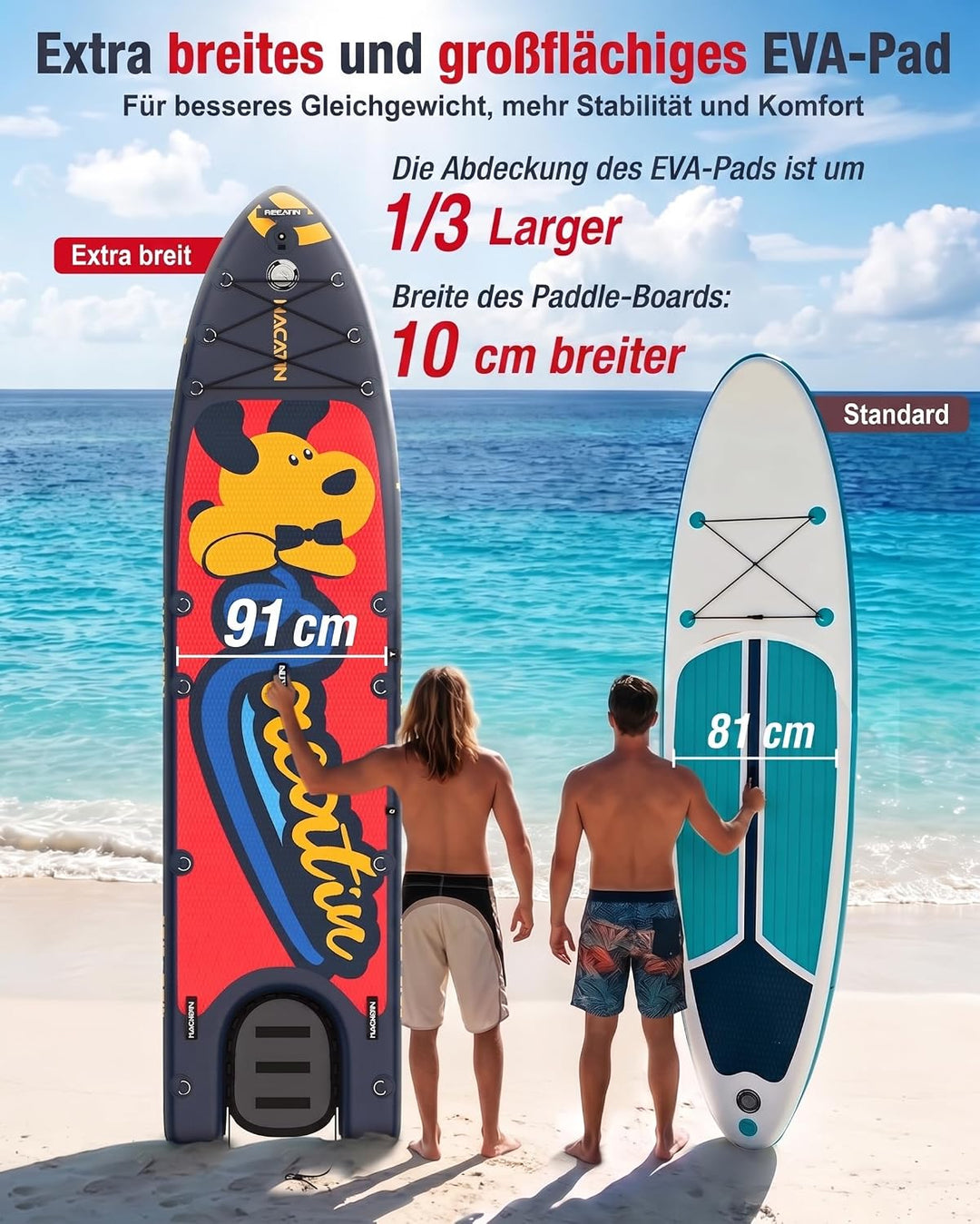 NACATIN 366cm (12ft) aufblasbares SUP Board mit Hunderampe, breites 91cm (36in) Stand Up Paddling Bo