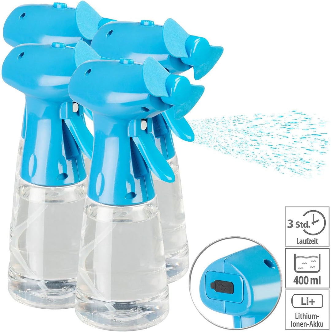 PEARL Ventilator mit Wasser: 4er-Set Akku-Handventilator mit Wassersprüher, 400 ml, 800mAh (Handvent