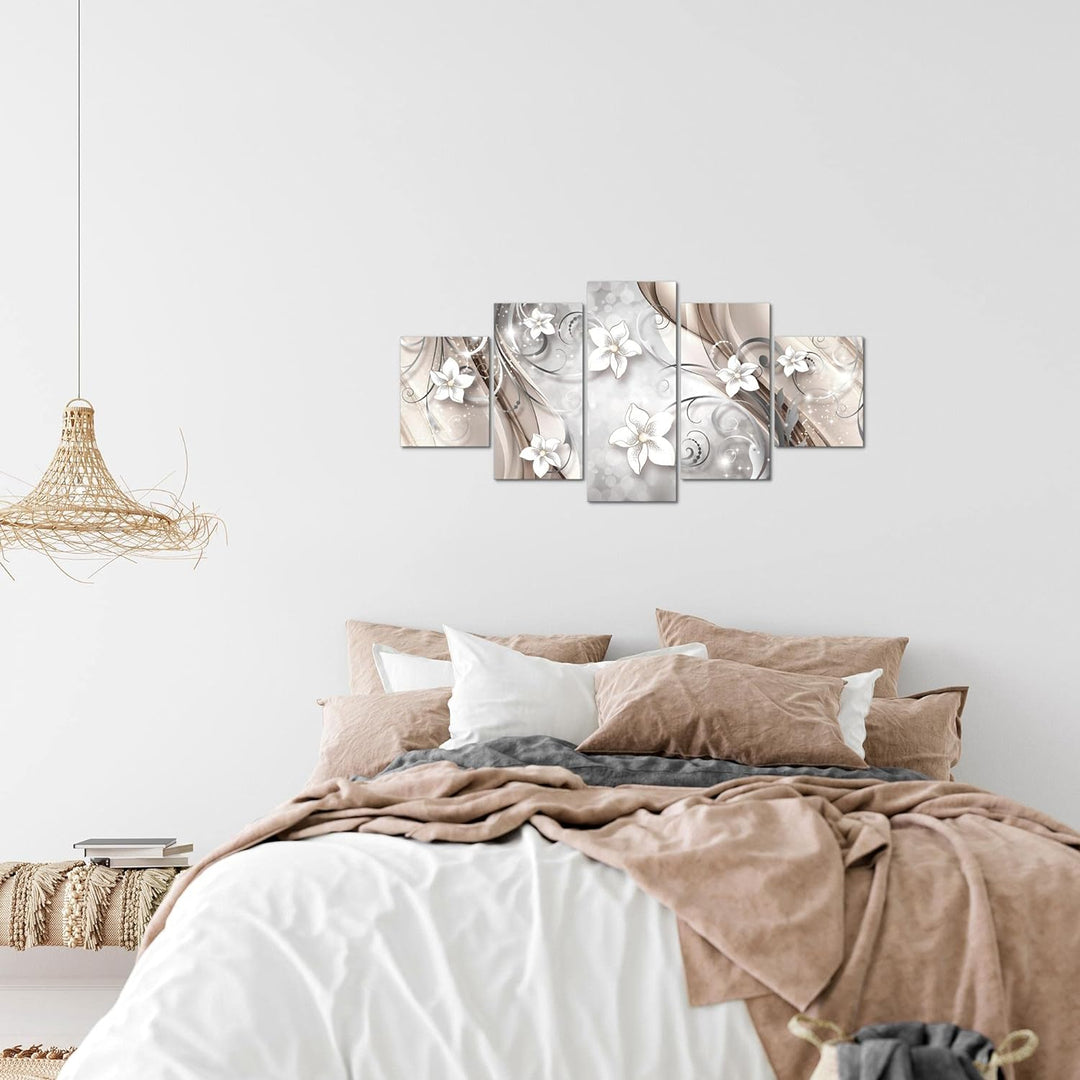 Runa Art Wandbilder Abstrakt Blumen 5 Teilig Bild auf Vlies Leinwand Deko Wohnzimmer Vintage Beige B