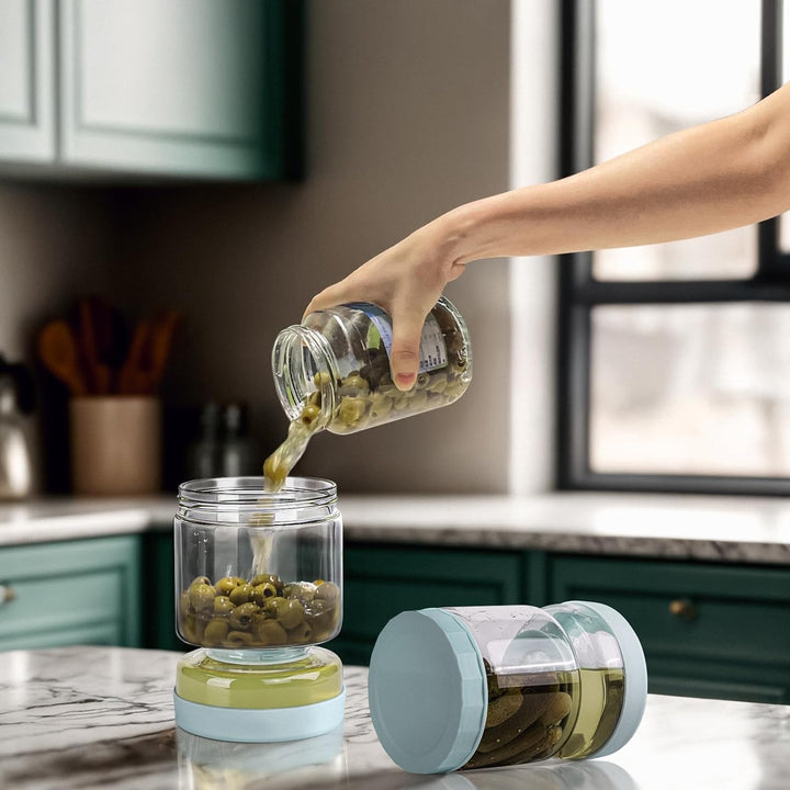 WhiteRhino Flip Einmachglas mit Sieb und Deckel,1L Olive Sanduhr Container,Umgekehrt Gestellter Pick