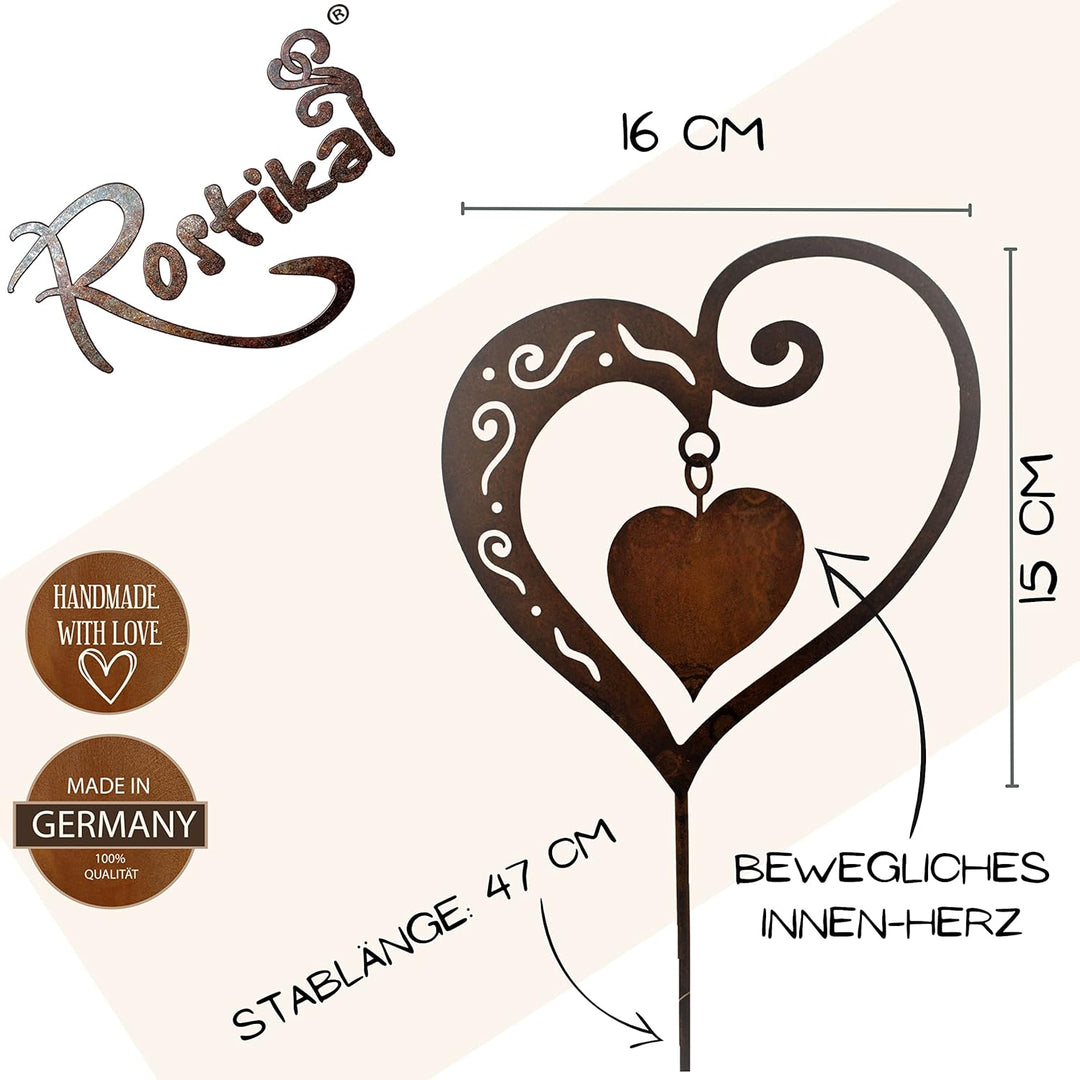 Rostikal Rost Gartenstecker Herz Deko 62 cm Gartendeko Vintage Deko Wohnzimmer Geschenk Hochzeit