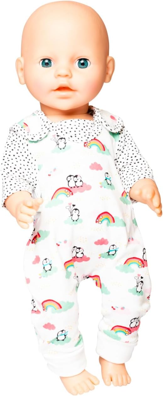 Heless 1185 - Bekleidungs-Set für Puppen im Pinguin Pünktchen Design, 2 teilig mit Strampler und T-S