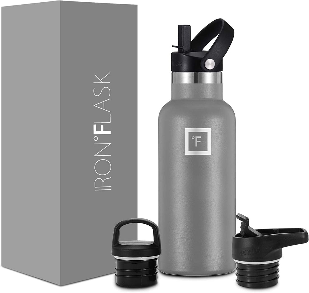 Edelstahl Trinkflasche mit 3 Deckel - Auslaufsicher Thermosflasche - Metall Wasserflasche Doppelwand