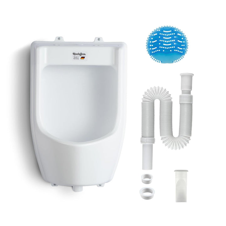 Urinal Kunststoff Pissoir mit Schlauch, Urinalsieb & Zubehöhr - Herren Männer WC Set Steh Klo Urinal