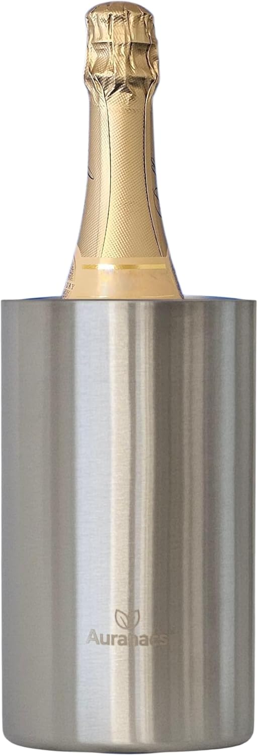 AURANACS® Elsass | Flaschenkühler aus matt gebürstetem Edelstahl | Doppelwandiger Weinkühler mit Iso