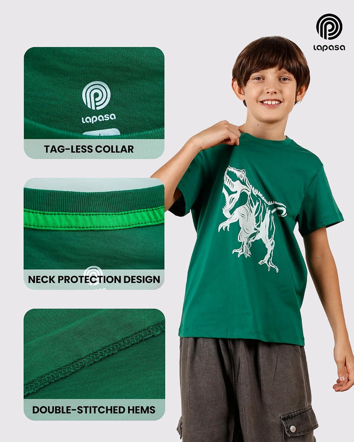 LAPASA Kinder T Shirt 100% Baumwolle 4er Pack Unisex 3-13 Jahre/ 95-165 Jungen Jungs Sport Tshirt K0