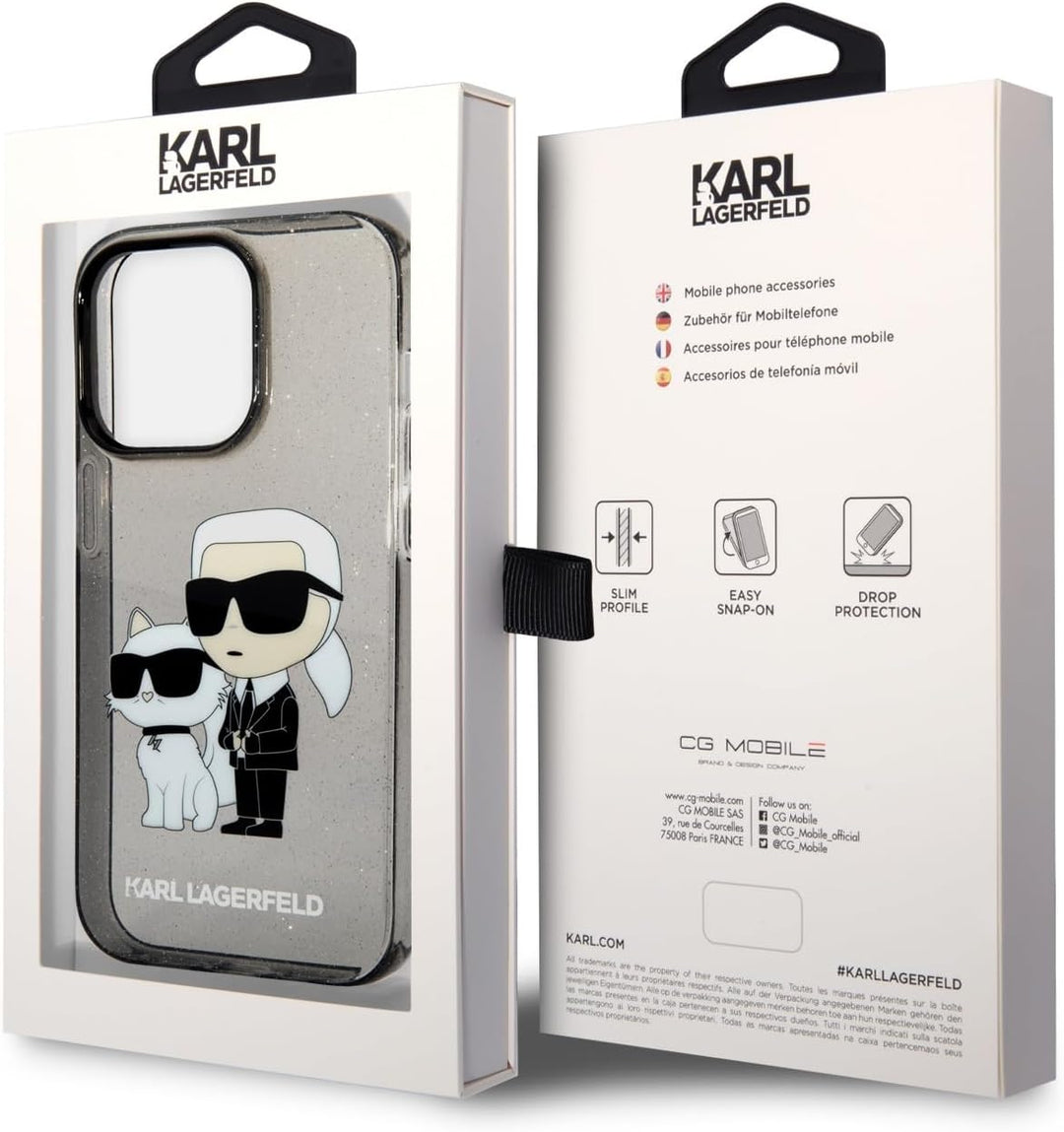 Karl Lagerfeld KLHCP14LHNKCTGK Hülle für iPhone 14 Pro 6,1" Schwarz hardcase Gliter Karl&Choupette