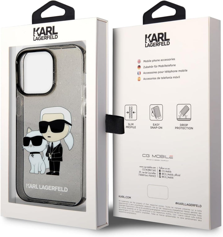 Karl Lagerfeld KLHCP14LHNKCTGK Hülle für iPhone 14 Pro 6,1" Schwarz hardcase Gliter Karl&Choupette