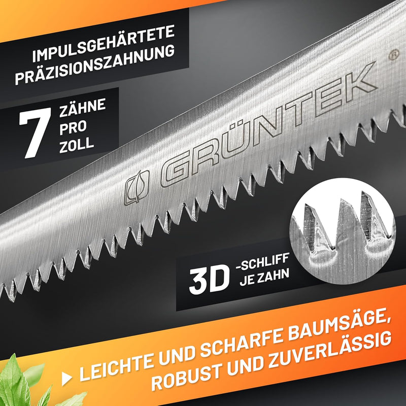 GRÜNTEK Gartensäge BARRAKUDA 300 mm, Baumsäge, Impuls gehärtete aggressive Spezial-Zahnung, Handsäge
