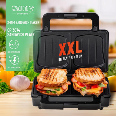 CAMRY Sandwichmaker 2-in-1, Kontaktgrill, Toaster Sandwichtoaster, 2 Arten von austauschbaren Platte