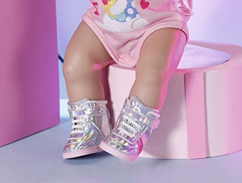 BABY born Sneakers silber, Puppenschuhe in Silber-Metallic mit pinken Streifen für 43 cm Puppen, 831