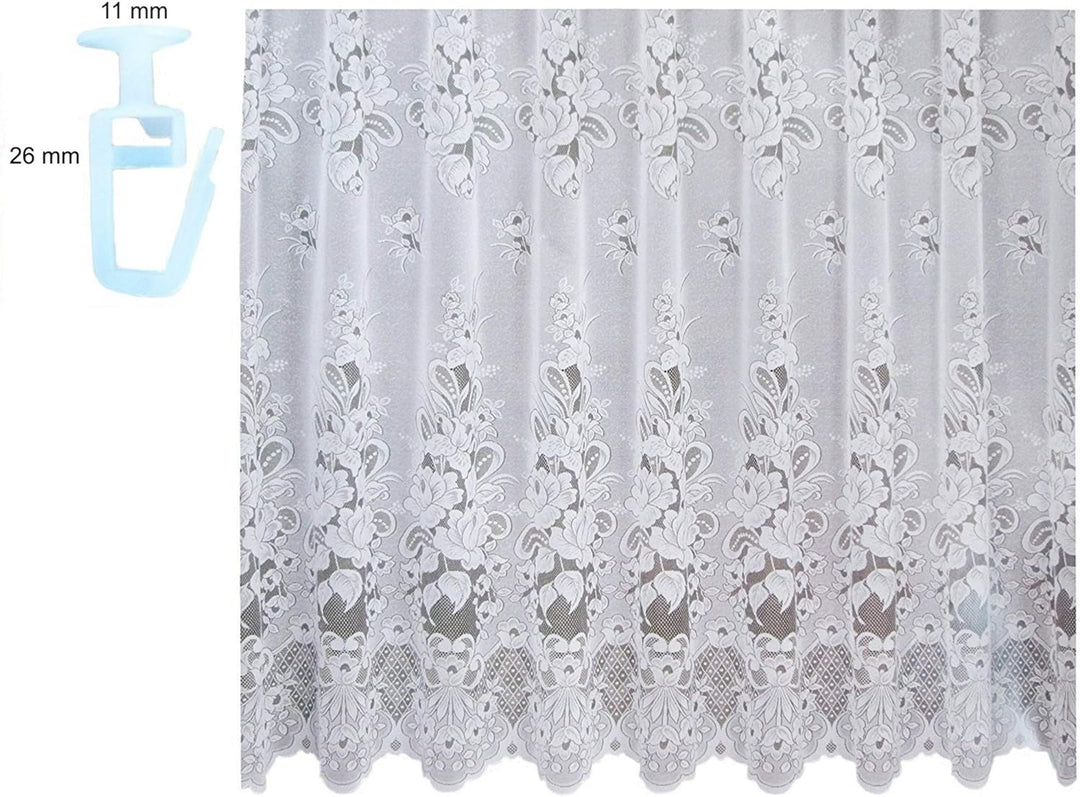 Ilkadim Fertiggardine 300cm x 250cm Gardine Store Weiss Blumen Kräuselband Vorhang