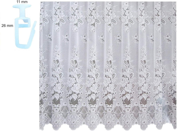 Ilkadim Fertiggardine 300cm x 250cm Gardine Store Weiss Blumen Kräuselband Vorhang