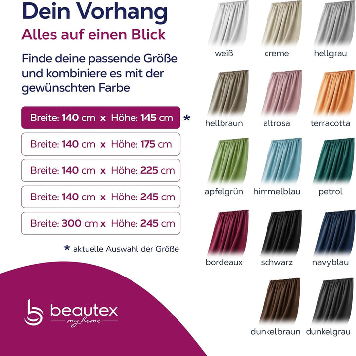 BEAUTEX 2er Set Kräuselband Verdunkelungsvorhang mit U-Band, Gardinen abdunkelnd und Blickdicht (B=1