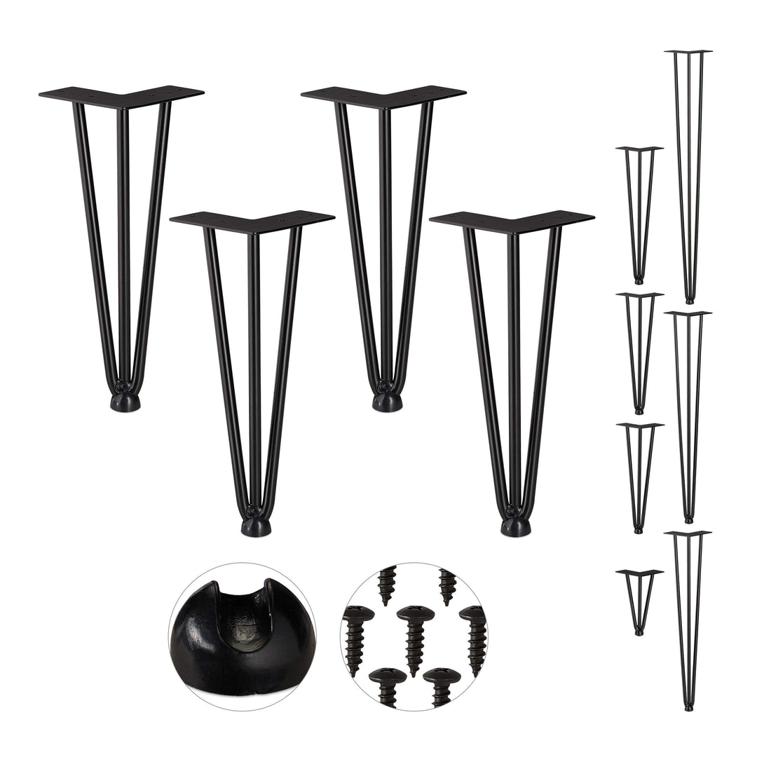 Relaxdays Hairpin Legs, 4er Set, 3 Streben, Metall, Haarnadel Tischbein für Hocker, Tisch & Schrank,