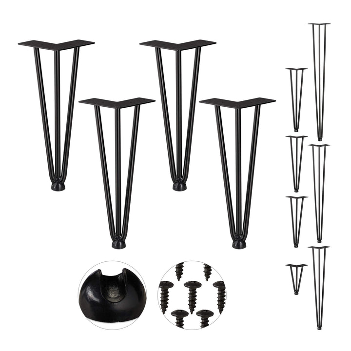 Relaxdays Hairpin Legs, 4er Set, 3 Streben, Metall, Haarnadel Tischbein für Hocker, Tisch & Schrank,