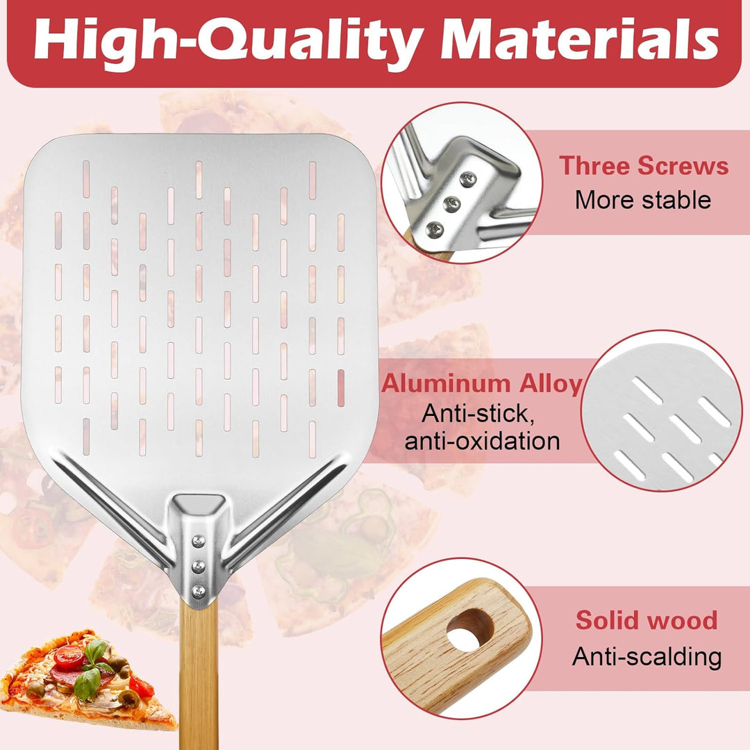 Pizzaschieber Perforiert, Silbrig 12 Zoll Pizzaschieber 39,5 * 30 cm, Pizza Schieber Aluminiumlegier