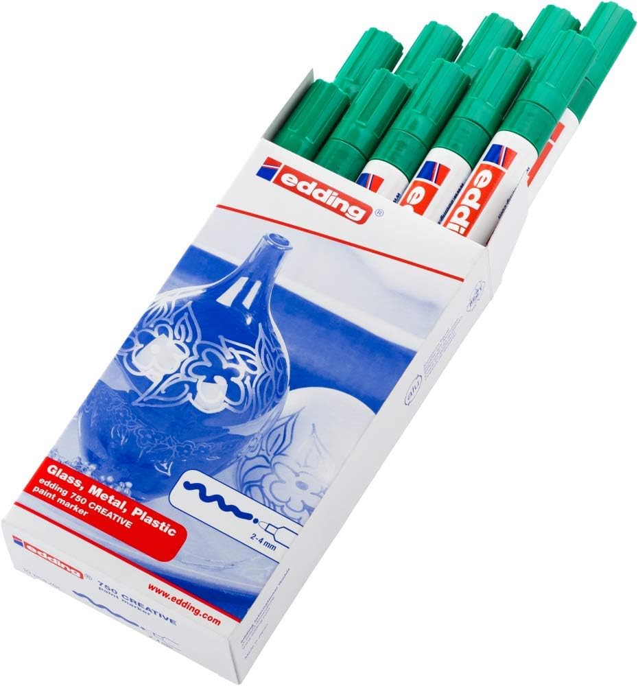 edding 750 Glanzlackmarker - grün - 10 Lackmarker - Rundspitze 2-4 mm - Lackstift für Glas, Stein, H