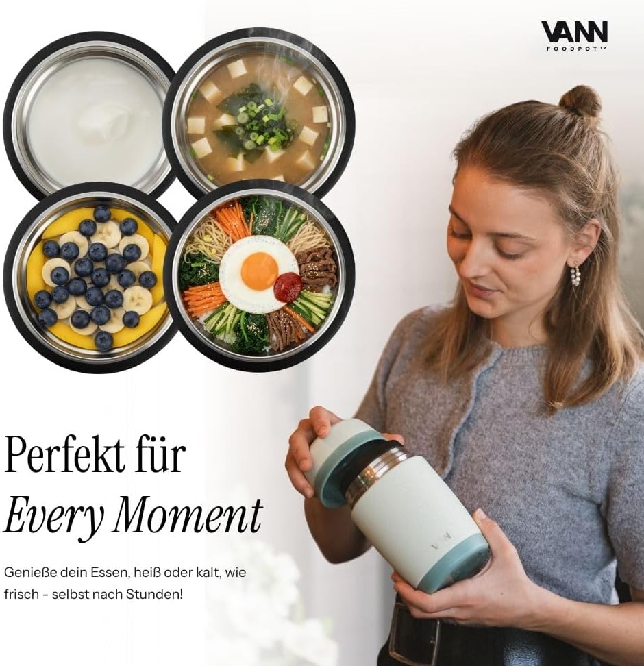 VANN Thermobecher für Essen 450 ml – Thermobehälter [16h kalt, 9h warm] – Recycelte Edelstahl Thermo