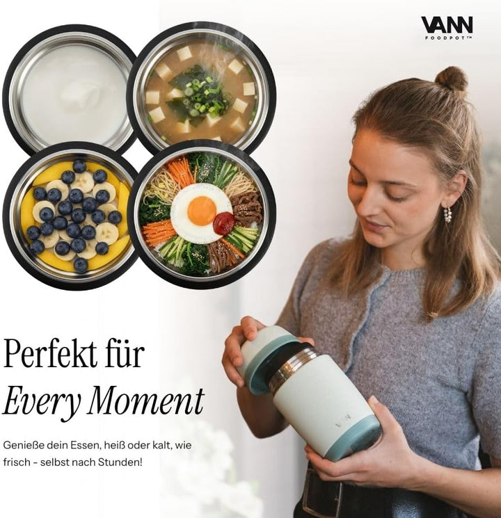 VANN Thermobecher für Essen 450 ml – Thermobehälter [16h kalt, 9h warm] – Recycelte Edelstahl Thermo