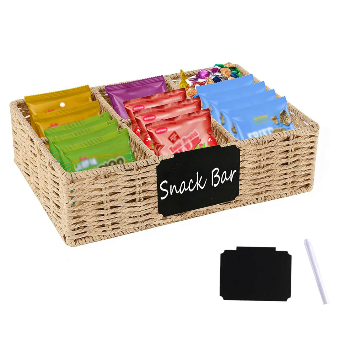 Snack Organizer mit 6 Fächern – Handgeflochtener Snackkorb aus Naturmaterial, Snack Bar Aufbewahrung