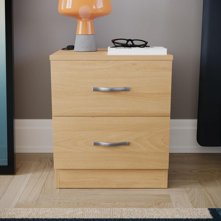 Vida Designs Nachttisch, Kiefer, 2 Schubladen mit Metallgriffen und -schienen, einzigartige Schublad