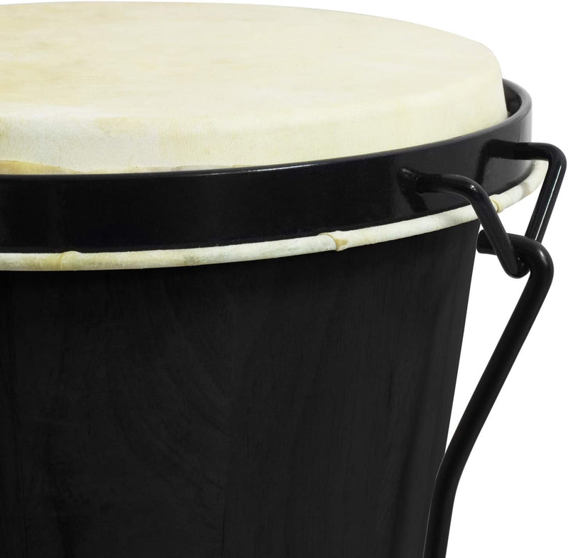 World Rhythm BON7 Bongos 6"" & 7"" Anfänger Eiche Bongo Drums - Matt Black Bongos mit gepolsterter G