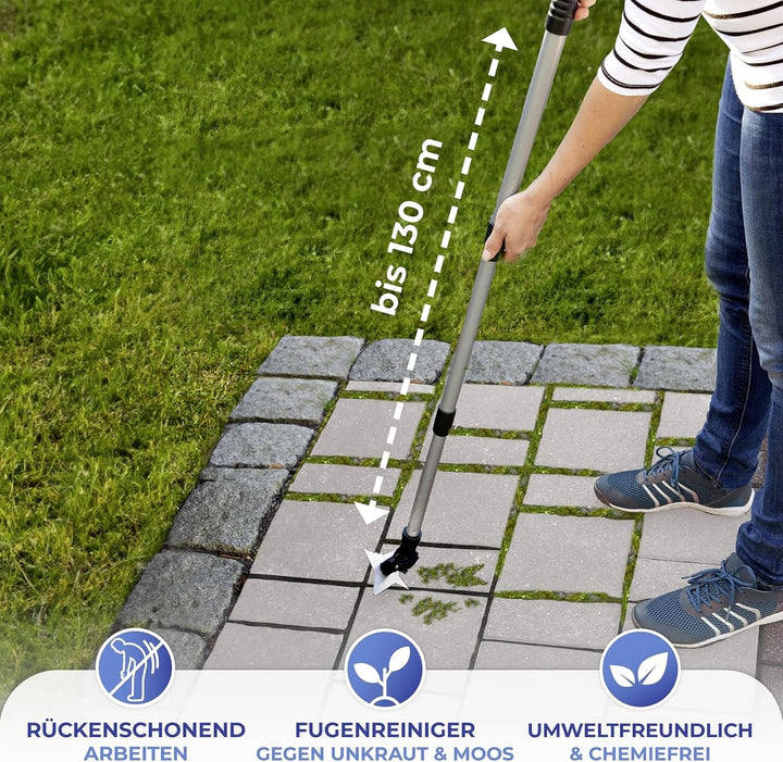 Maximex 4-Zack Fugenkratzer mit Teleskopstiel für Garten, Hof und Einfahrt Silber matt