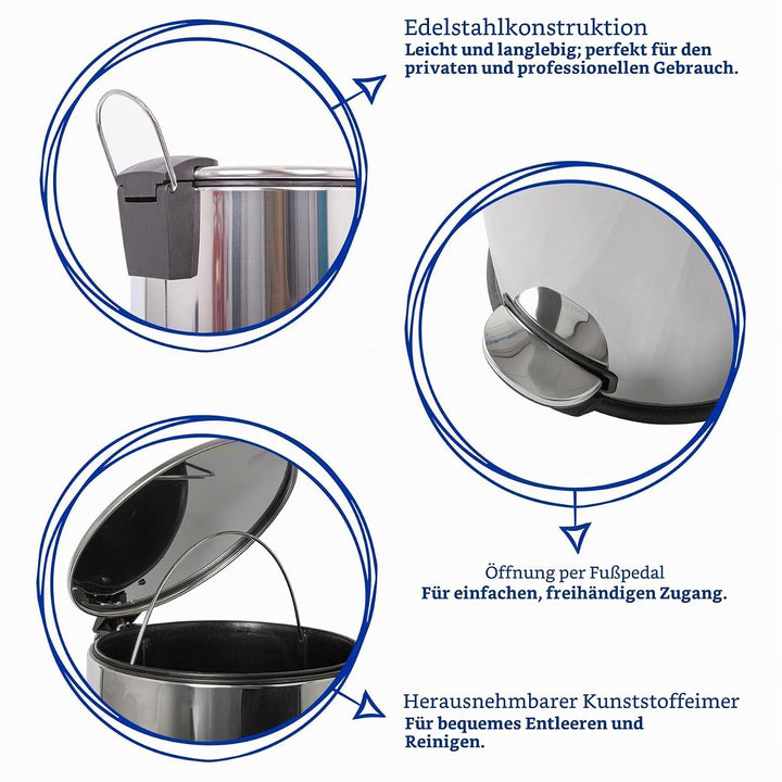 Harbour Housewares 30L Edelstahl Treteimer Schwarz Küchenmülleimer Bin | 30L Edelstahl Treteimer in