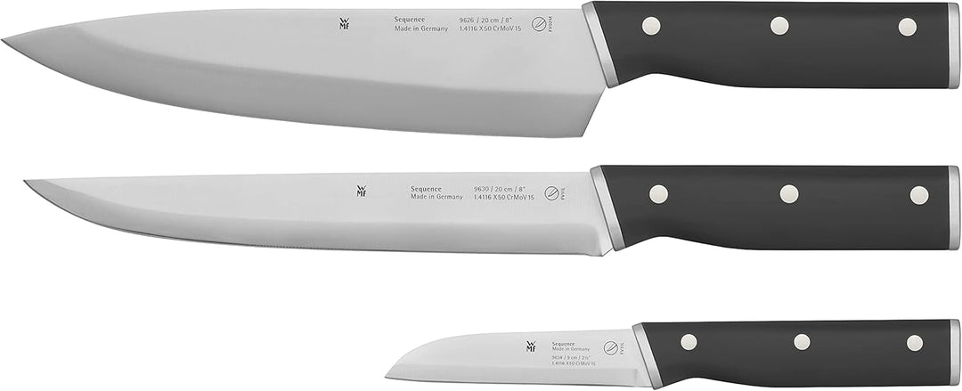 WMF Sequence Messerset Küche 3teilig, Made in Germany, 3 Küchenmesser scharf, Performance Cut, Kinet