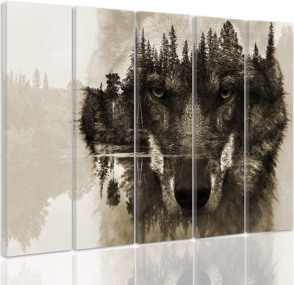Feeby Bilder 5 Teile Tiere Wolf XXL Typ C 150x100 cm 1 Teilig Wohnzimmer Schlafzimmer Büro Flur Küch