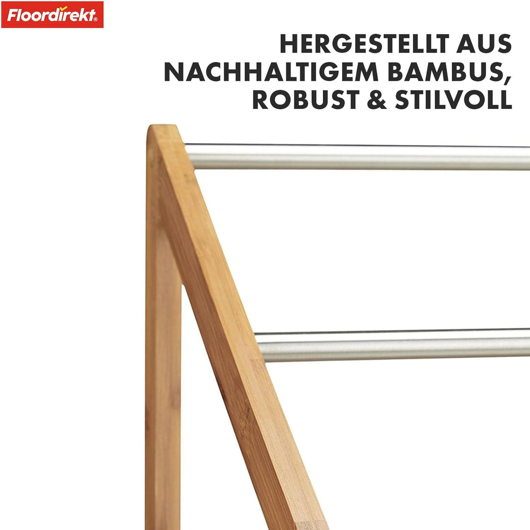 Floordirekt Bambus Handtuchhalter Ilinois mit 3 Edelstahlstangen - T31 x B51 x H85 cm - Handtuchstän
