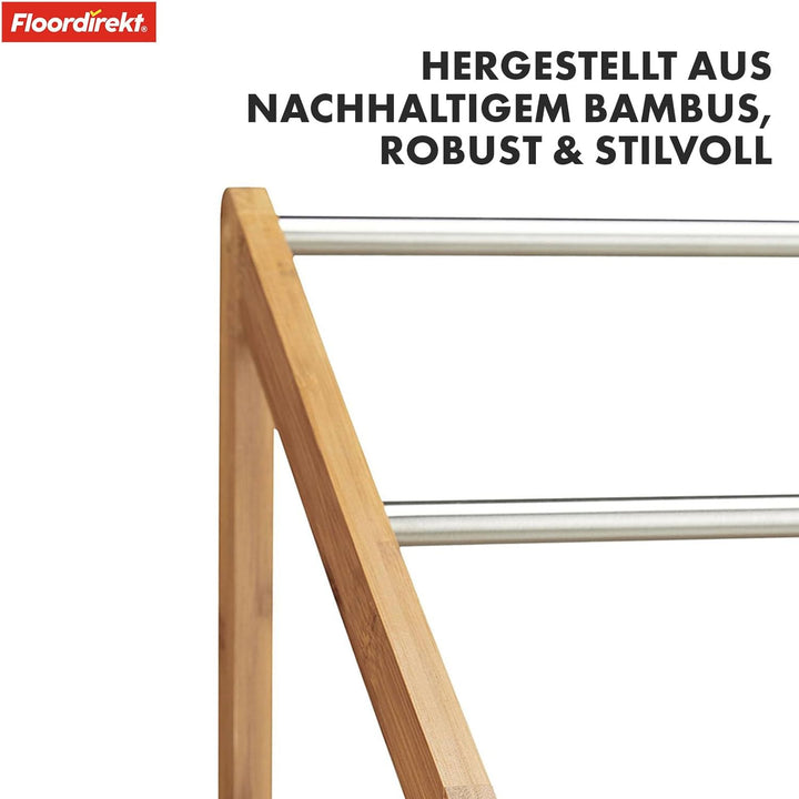 Floordirekt Bambus Handtuchhalter Ilinois mit 3 Edelstahlstangen - T31 x B51 x H85 cm - Handtuchstän