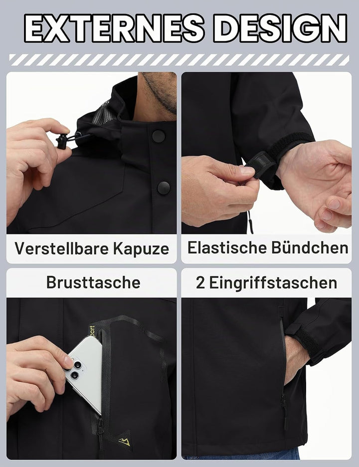 TACVASEN Herren Outdoorjacke Leicht Wasserabweisend Wanderjacke Übergangsjacke Funktionsjacke mit Ab