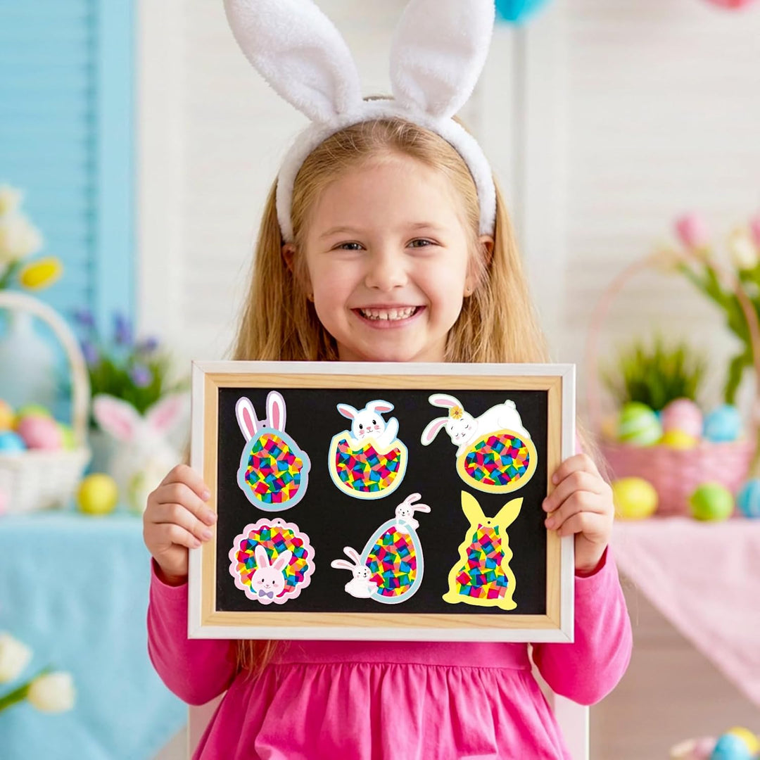 mellystore Ostern Basteln Kinder, 12 Stück Fensterbilder Ostern Bastelsets für Kinder, Ostereier Has