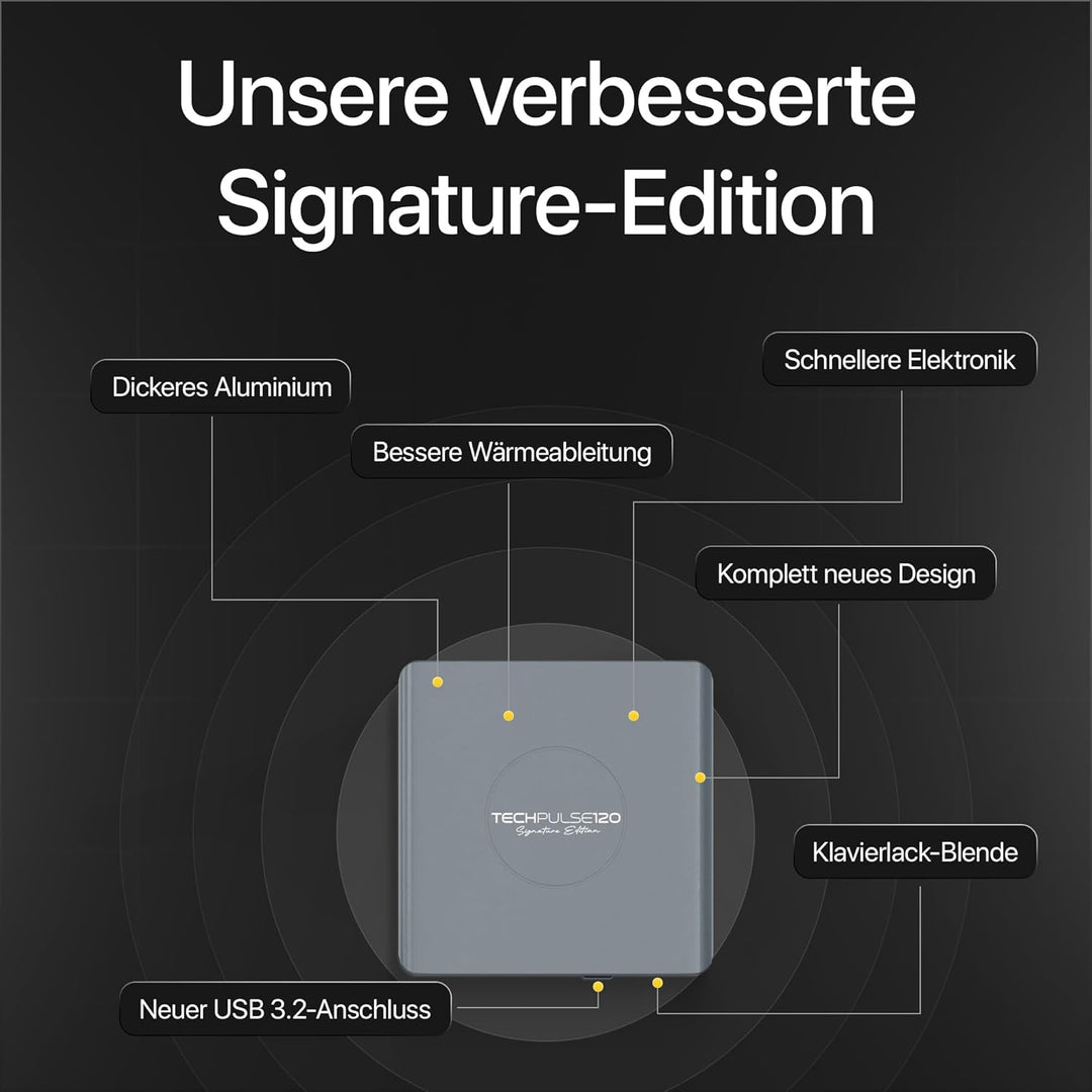 techPulse120 Externes USB 3.1 USB-C UHD 4k 3D M-DISC Blu-ray DVD CD HDR10 128GB Laufwerk Brenner Bur