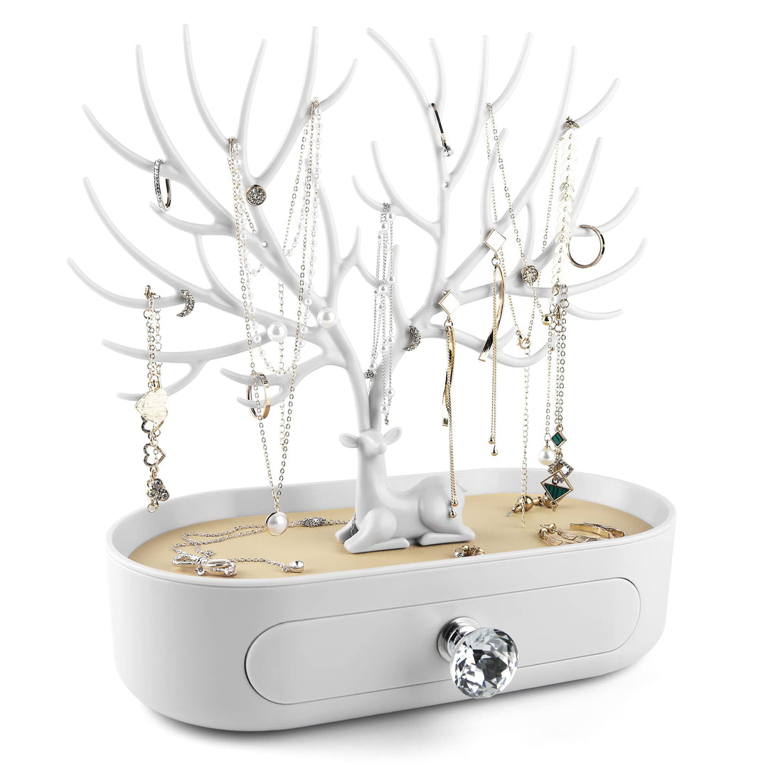 MORE&LESS Geweih Ornament Display Rack mit Schublade Kristall Griff Baum Turm hängende Aufbewahrungs