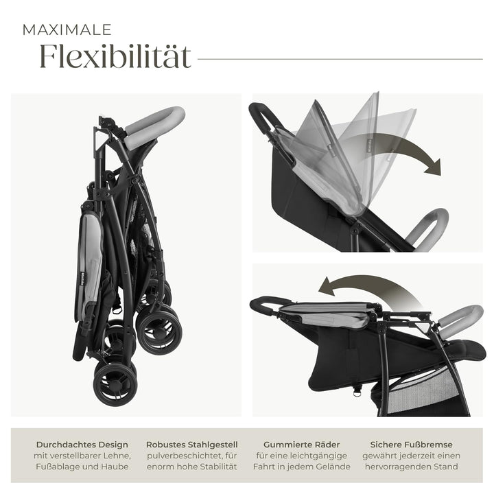 tectake® Kinderwagen Buggy mit Verdeck, Buggy klein zusammenklappbar, Reisebuggy, Babykinderwagen, K