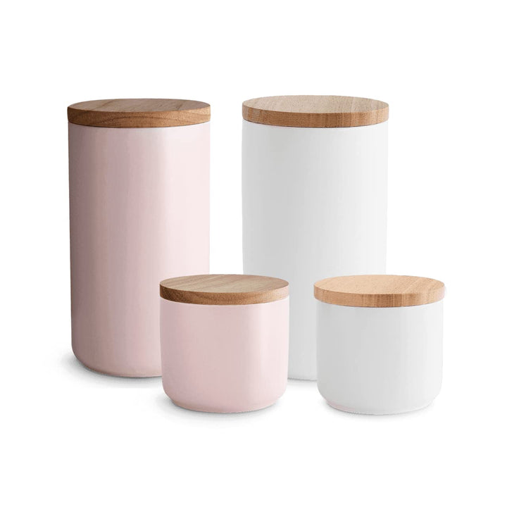 SPRINGLANE Keramik Vorratsdosen 4-tlg. Set mit Holzdeckel Sweet Scandi, er Kautschukholz-Deckel, Auf